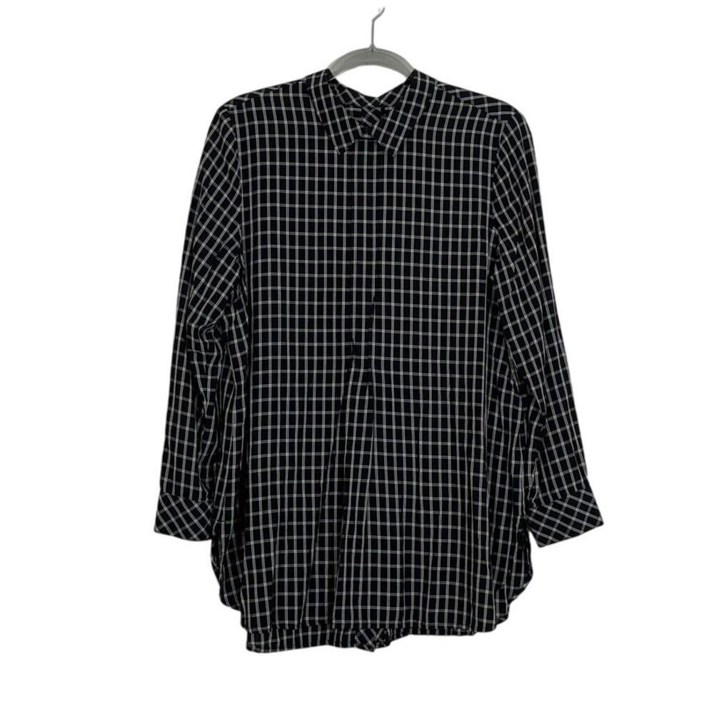 J.Jill Womens Black White Plaid Check Button Back Tunic Top Size Medium Academia